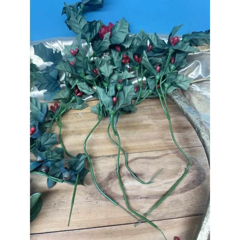 Vintage Plastic Holly & Berry Christmas Faux Greenery Mistletoe Lot 17 Pcs